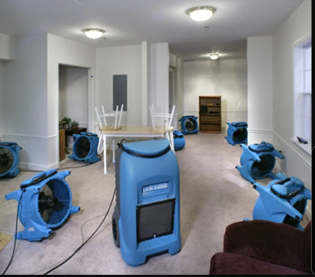 Air movers and dehumidifier setup for Water Damage Restoration in St. Clair Shores